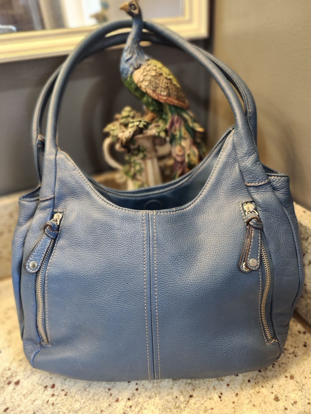 Tignanello Blue Pebbled Leatger Hobo Shoulder Bag